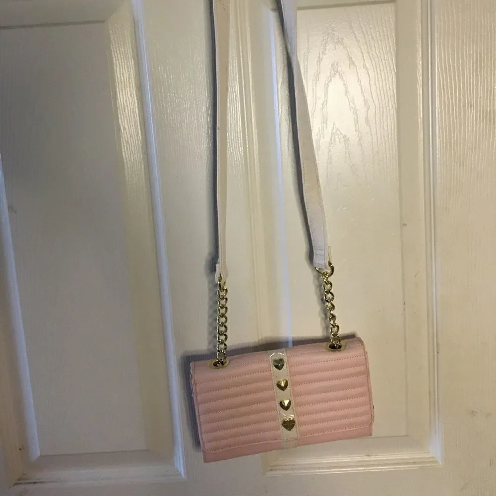 Betsey Johnson pink & beige crossbody/wallet bag